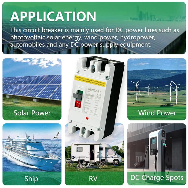 Alt view image 7 of 7 - Wengart Automatic Circuit Breaker DC 200A, MCCB 2P Max 500V, Independent Polarity for Solar Photovoltaic Systems and Lithium Batteries, Professional Protection Boxed, WGM1PV-250