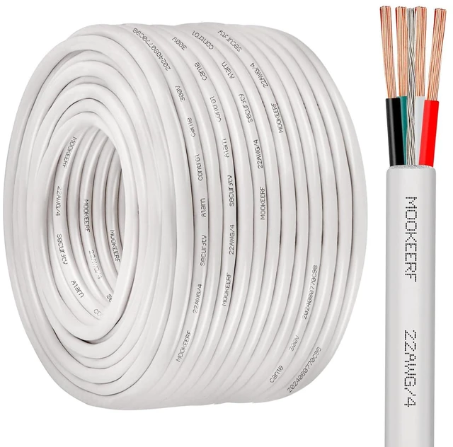Main image of MOOKEERF 22 AWG 4 Conductor Stranded Shielded Plenum Cable 100FT 22/4 Shielded Wire White CL3P Jacket for Security/Alarm/Access Control/Sound