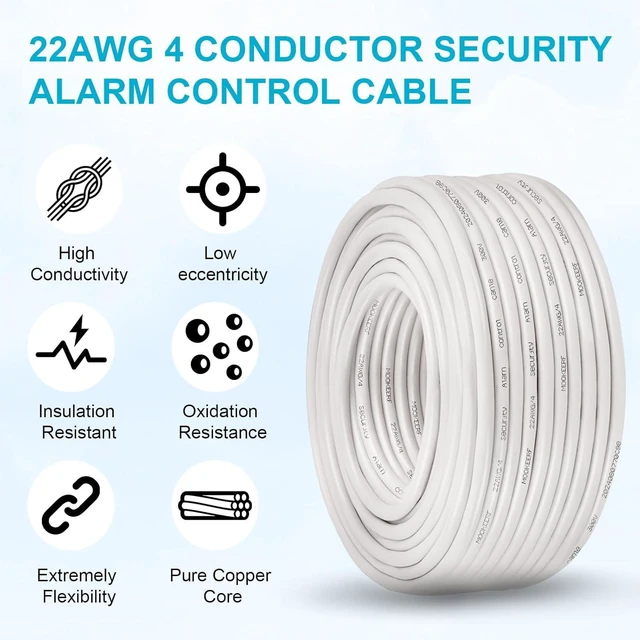 Alt view image 4 of 7 - MOOKEERF 22 AWG 4 Conductor Stranded Shielded Plenum Cable 100FT 22/4 Shielded Wire White CL3P Jacket for Security/Alarm/Access Control/Sound