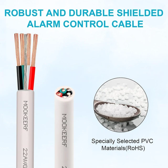 Alt view image 6 of 7 - MOOKEERF 22 AWG 4 Conductor Stranded Shielded Plenum Cable 100FT 22/4 Shielded Wire White CL3P Jacket for Security/Alarm/Access Control/Sound