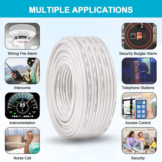 Alt view image 7 of 7 - MOOKEERF 22 AWG 4 Conductor Stranded Shielded Plenum Cable 100FT 22/4 Shielded Wire White CL3P Jacket for Security/Alarm/Access Control/Sound