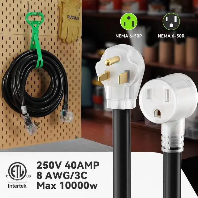 Alt view image 3 of 7 - RVGUARD 250V 40 Feet Welder Extension Cord, Heavy Duty 8 AWG NEMA 6-50 STW Welding Cord with Power Indicator End, ETL Listed
