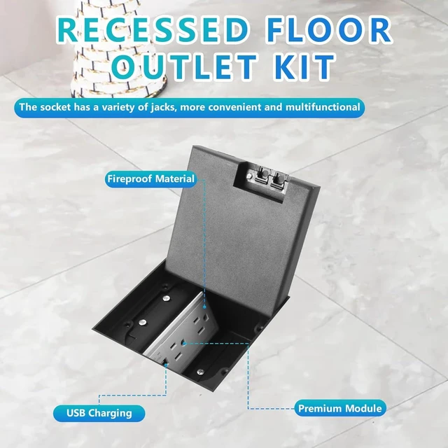 Alt view image 3 of 7 - Recessed Flat Hidden Socket Kit with Recessed Duplex 15A and 5V 2.4A 1 *USB-A Ports &1*C Port USB Charging Ports.Corrosive Resistant Hardware,Black
