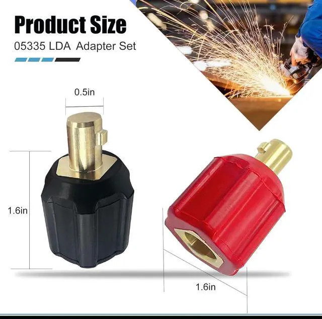 Alt view image 2 of 7 - 05335 Welding Leads Adapter Set, Dinse-Type Machine Plug Connector, Connect Lenco or Tweco Style LC40 Male to Dinse Style Female, Includes 1 Red and 1 Black adapter, Welder Cable Terminal Adapter