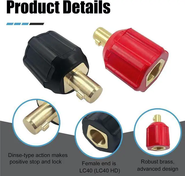 Alt view image 3 of 7 - 05335 Welding Leads Adapter Set, Dinse-Type Machine Plug Connector, Connect Lenco or Tweco Style LC40 Male to Dinse Style Female, Includes 1 Red and 1 Black adapter, Welder Cable Terminal Adapter