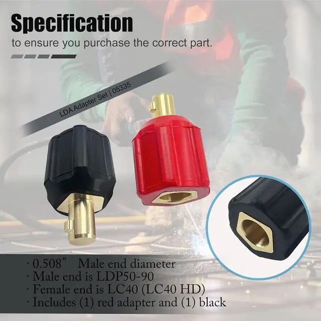 Alt view image 4 of 7 - 05335 Welding Leads Adapter Set, Dinse-Type Machine Plug Connector, Connect Lenco or Tweco Style LC40 Male to Dinse Style Female, Includes 1 Red and 1 Black adapter, Welder Cable Terminal Adapter