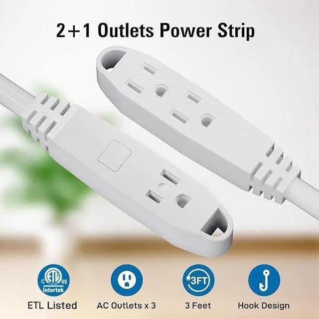 Alt view image 3 of 7 - 100-Feet 3 Outlet Extension Cord, Kasonic UL Listed, 16/3 SJTW 3-Wire Grounded, 10 Amp 125 V 1625 Watts, Multi-Outlet Indoor/Outdoor Use, White