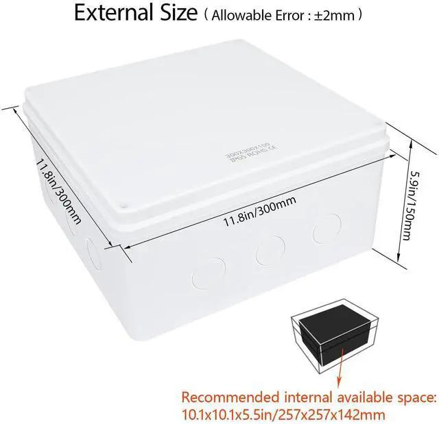 Alt view image 2 of 7 - LeMotech Junction Box, Electrical Box IP65 Water Resistant Dustproof ABS Plastic Project Enclosure for Electronics White, External Size 11.8 x 11.8 x 5.9 inch