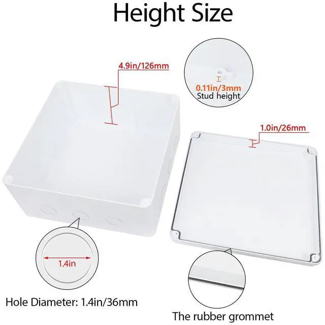 Alt view image 6 of 7 - LeMotech Junction Box, Electrical Box IP65 Water Resistant Dustproof ABS Plastic Project Enclosure for Electronics White, External Size 11.8 x 11.8 x 5.9 inch