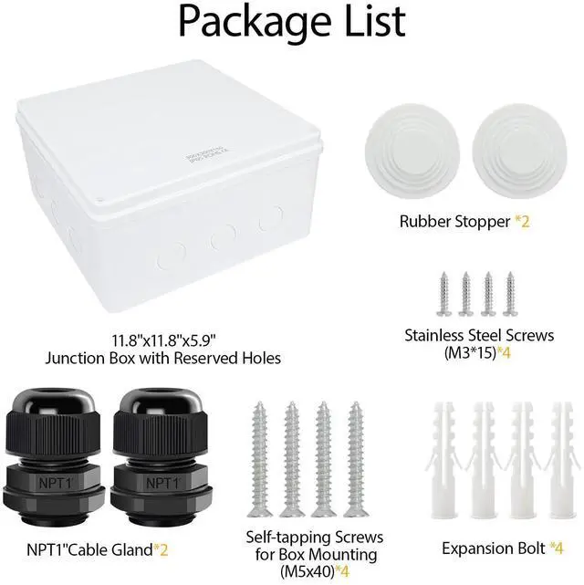 Alt view image 7 of 7 - LeMotech Junction Box, Electrical Box IP65 Water Resistant Dustproof ABS Plastic Project Enclosure for Electronics White, External Size 11.8 x 11.8 x 5.9 inch