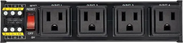 Main image of DIN Rail Mount AC 120V NEMA 5-15R 4 Receptacles Outlet Power Strip Module, with Rocker Switch Thermal Circuit Breaker Overload Protector