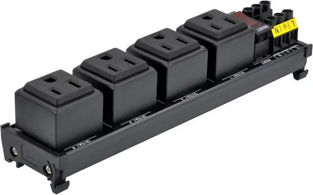 Alt view image 3 of 7 - DIN Rail Mount AC 120V NEMA 5-15R 4 Receptacles Outlet Power Strip Module, with Rocker Switch Thermal Circuit Breaker Overload Protector