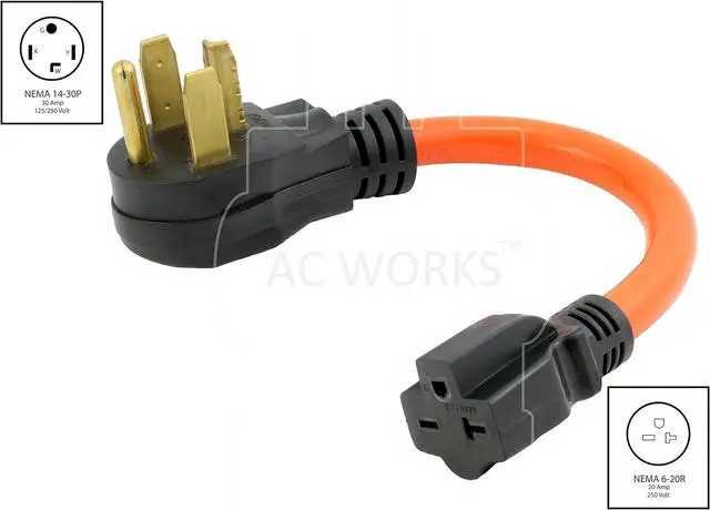 Alt view image 2 of 6 - AC WORKS 30 Amp 4-Prong Dryer Wall Outlet Adapter (To 6-20 20A 250V HVAC-Flexible)