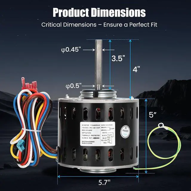 Alt view image 6 of 6 - 5KCP39HGS599S Furnace Blower Motor 1/3 HP 115V 1075 RPM 4-Speed | Replacement for GE & Trane Models MOT9053, MOT09053, MOT18948, MOT04716, MOT04722, MOT13512, MOT16953