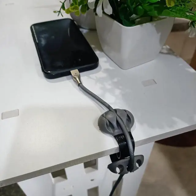 Alt view image 6 of 7 - Coralpearl Desk Cable Drop Clips Non-Adhesive, Table Cord Stay Holder Weighted, Small Wire Management Clamp Removable, Silicone Tidy Organizer Keeper for Phone Computer Chargers (2 Black)