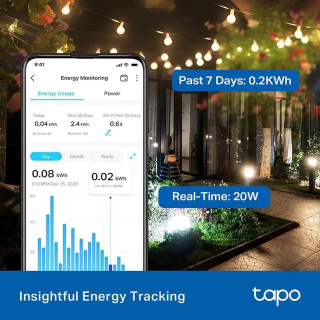 Alt view image 6 of 7 - Tapo Outdoor Smart Dimmer Plug Wi-Fi, IP65 Plug-in Dimmer for Outdoor String Lights, Matter Compatible, Energy Monitoring, Works w/Apple Home, Alexa, Google Assistant, ETL Certified, P430M