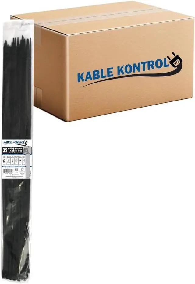 Main image of Kable Kontrol Cable Zip Ties Black 500 Pcs 32 Inch, 175 Lbs Tensile Strength, Bulk Pack, Self-Locking UV Resistant Plastic Nylon Wire Ties, for Indoor or Outdoor Use