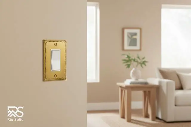 Alt view image 2 of 7 - Rio Salto Rocker Outlet Covers Decorative Light Switch Cover Plate Brushed Brass Gold Metal Rocker Switch Plate Decorator Architectural Wall Plates Pearl Collection Midsize 5.00" X 3.13"