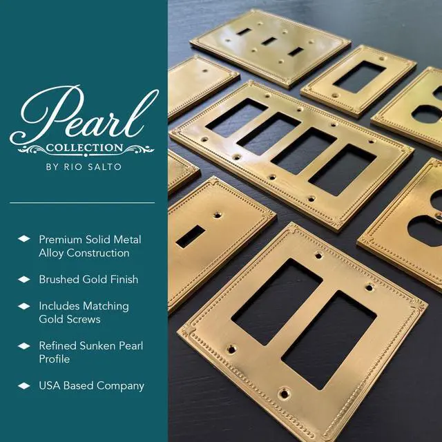 Alt view image 4 of 7 - Rio Salto Rocker Outlet Covers Decorative Light Switch Cover Plate Brushed Brass Gold Metal Rocker Switch Plate Decorator Architectural Wall Plates Pearl Collection Midsize 5.00" X 3.13"