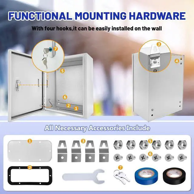 Alt view image 5 of 7 - Outdoor Electrical Box 12 x 10 x 6''D NEMA 4X Enclosure Steel Box, Waterproof & Dustproof Outdoor/Indoor Lockable Electrical Junction Box, with Mounting Plate