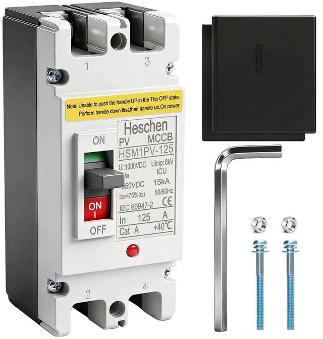 Main image of Heschen DC Molded Case Circuit Breaker MCCB, HSM1PV-125, 2 Poles, DC550V 125A, Photovoltaic Circuit Breaker, for Solar PV System Solar Panels Grid System