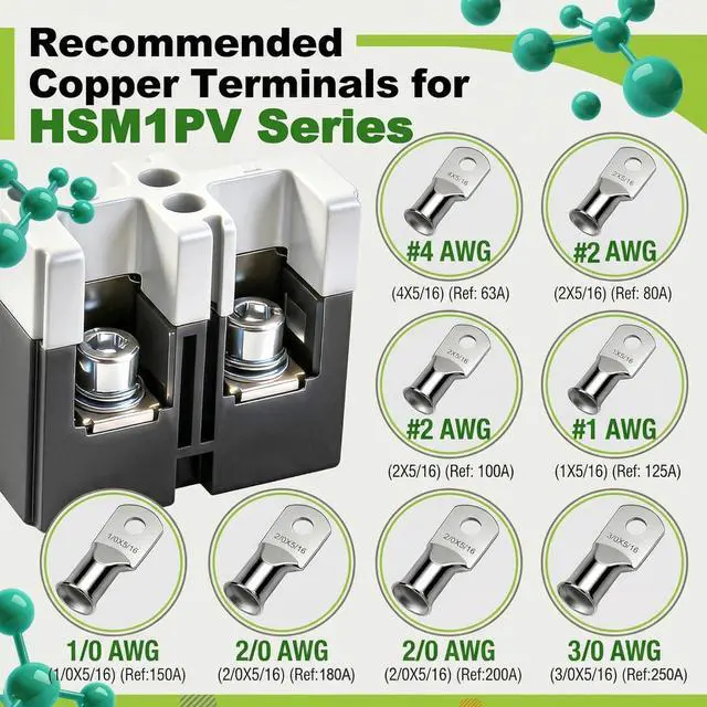 Alt view image 7 of 7 - Heschen DC Molded Case Circuit Breaker MCCB, HSM1PV-125, 2 Poles, DC550V 125A, Photovoltaic Circuit Breaker, for Solar PV System Solar Panels Grid System