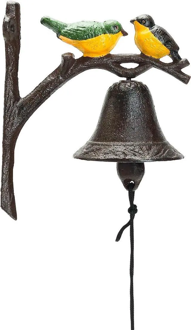 Main image of Sungmor Cast Iron Dinner Bell, Outside Farmhouse Door Bell, Wall Hanging Bell, Antique Lovely Color Birds Decorative Manually Shaking Doorbell, Indoor Outdoor Wall Mounted Ornamental Dinner Bell