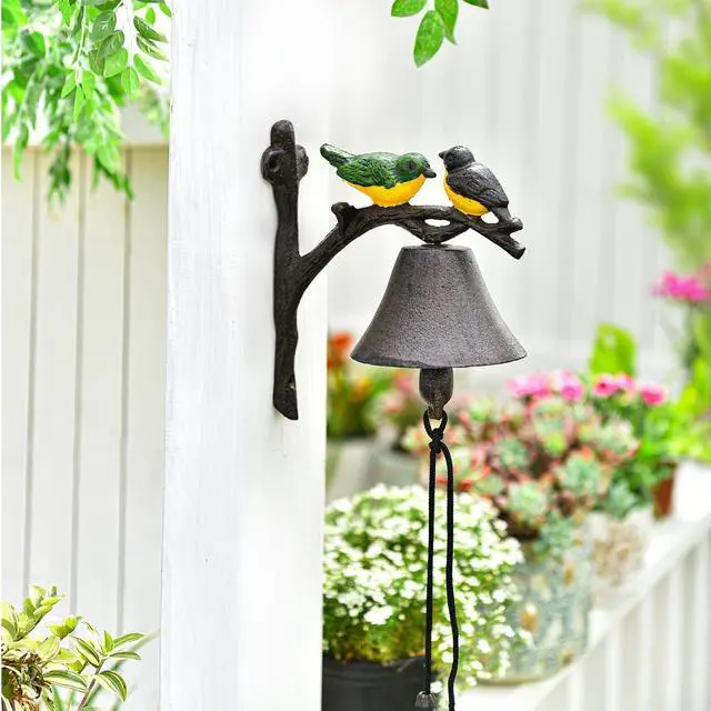 Alt view image 2 of 7 - Sungmor Cast Iron Dinner Bell, Outside Farmhouse Door Bell, Wall Hanging Bell, Antique Lovely Color Birds Decorative Manually Shaking Doorbell, Indoor Outdoor Wall Mounted Ornamental Dinner Bell