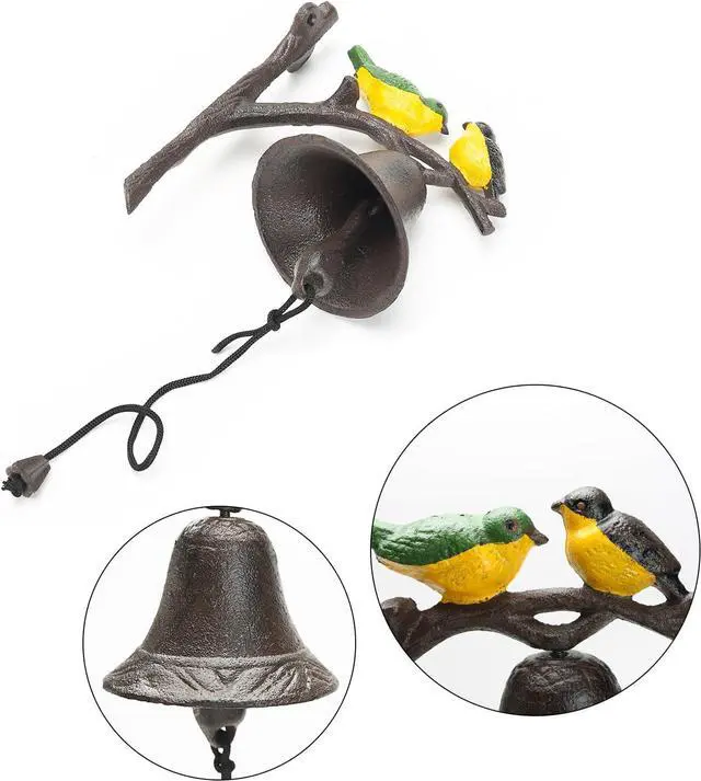 Alt view image 4 of 7 - Sungmor Cast Iron Dinner Bell, Outside Farmhouse Door Bell, Wall Hanging Bell, Antique Lovely Color Birds Decorative Manually Shaking Doorbell, Indoor Outdoor Wall Mounted Ornamental Dinner Bell