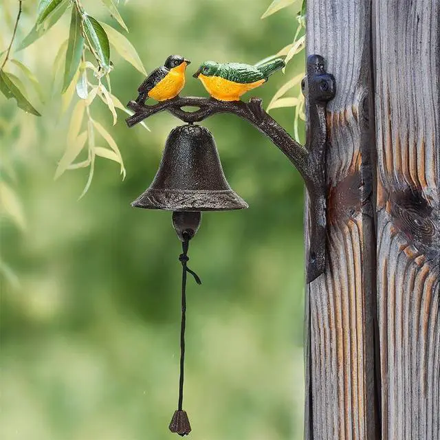 Alt view image 3 of 7 - Sungmor Cast Iron Dinner Bell, Outside Farmhouse Door Bell, Wall Hanging Bell, Antique Lovely Color Birds Decorative Manually Shaking Doorbell, Indoor Outdoor Wall Mounted Ornamental Dinner Bell