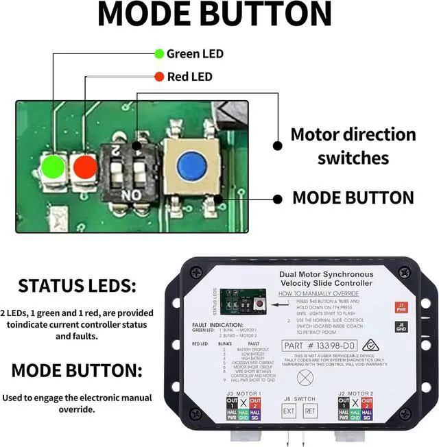 Alt view image 5 of 7 - HiSport OEM 13398DO Dual Motor Synchronous Velocity Slide Controller Replacement for Lippert in Wall Slide Out RV 12V DC