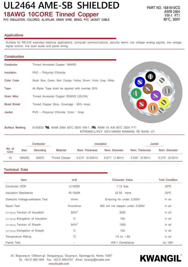 Alt view image 4 of 7 - 10C 18AWG AMESB Shielded Cable Wire (UL2464) - Flexible Str TC, PVC Ins, OS+Drain+TC BRD, PVC JKT for CNC Machine, Stepper Motor, VFD Spindle (Gray 50FT)