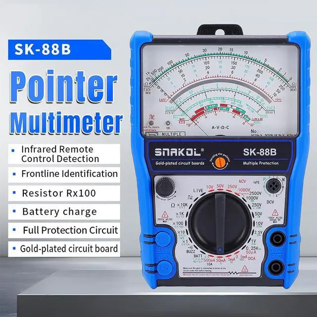 Alt view image 4 of 7 - BAFOVY Analog Multimeter, Handheld Meter Tester with Silicone Protective Cover Stand Magnet, Equipment for AC DC Voltage Current Diode LED Testing Electronics Repair (SK-88B)
