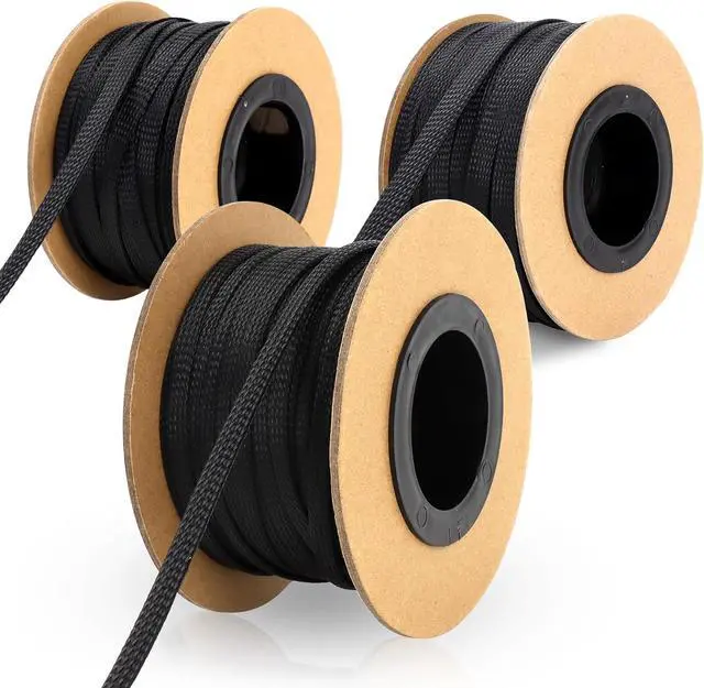 Main image of 300 Feet 1/2, 3/8, 1/4 Inches Braided Wire Loom PET Cable Loom Expandable Sleeving Braided Sleeve for TV, Computer, Home Theater