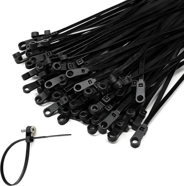 Main image of Black Zip Ties with Screw Hole 8 Inch 50 PCS, 40lbs Heavy Duty Nylon Mountable Cable Ties for Indoor & Outdoor Use, Cable Management Straps