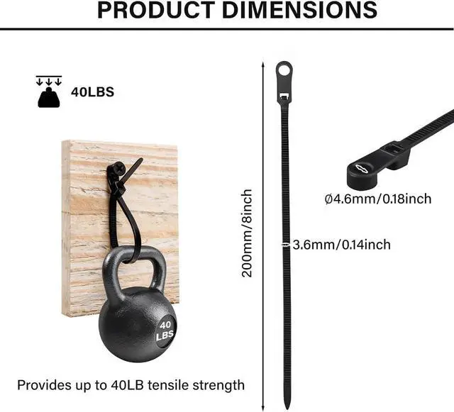 Alt view image 2 of 7 - Black Zip Ties with Screw Hole 8 Inch 50 PCS, 40lbs Heavy Duty Nylon Mountable Cable Ties for Indoor & Outdoor Use, Cable Management Straps