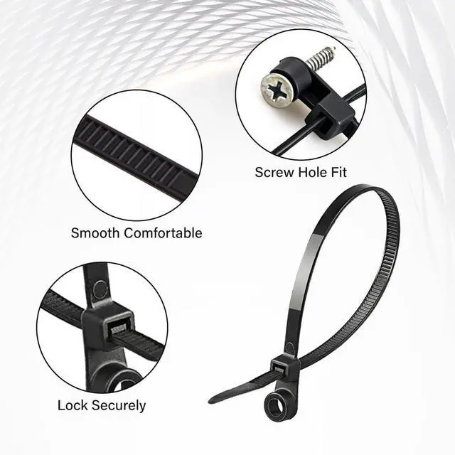 Alt view image 4 of 7 - Black Zip Ties with Screw Hole 8 Inch 50 PCS, 40lbs Heavy Duty Nylon Mountable Cable Ties for Indoor & Outdoor Use, Cable Management Straps