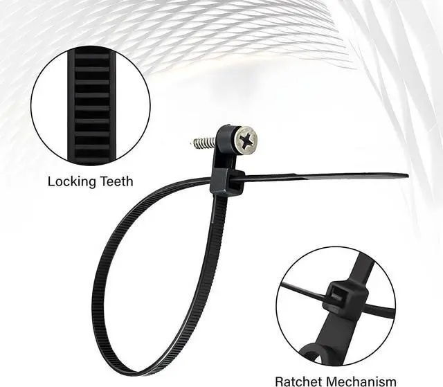 Alt view image 5 of 7 - Black Zip Ties with Screw Hole 8 Inch 50 PCS, 40lbs Heavy Duty Nylon Mountable Cable Ties for Indoor & Outdoor Use, Cable Management Straps