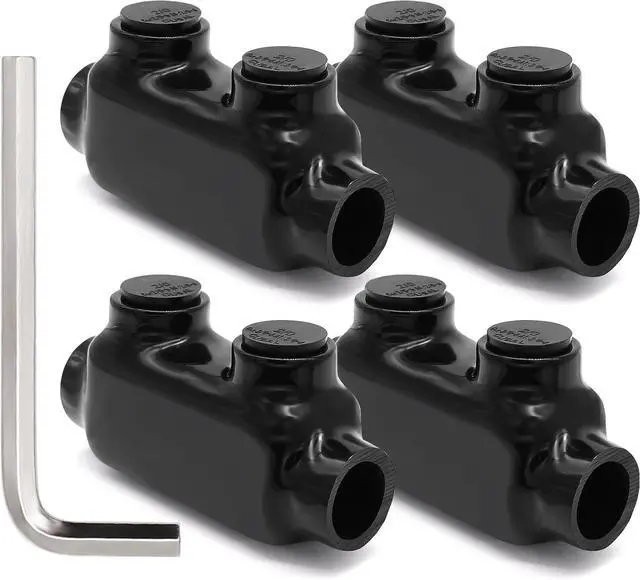 Main image of Insulated Inline Splice Connector 2/0-6 Gauge Wire Connectors Aluminum to Copper Polaris Connectors 7/32" Slotted Allen Hex Insulated Multi-Cable Connector - 4 Pack