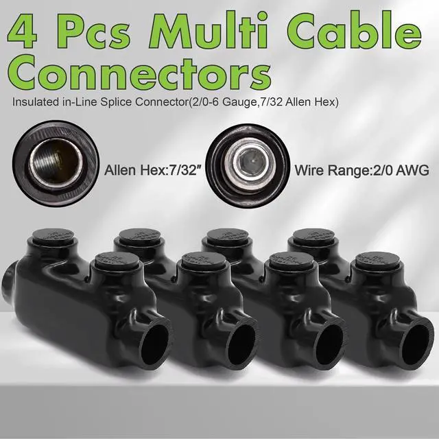 Alt view image 3 of 7 - Insulated Inline Splice Connector 2/0-6 Gauge Wire Connectors Aluminum to Copper Polaris Connectors 7/32" Slotted Allen Hex Insulated Multi-Cable Connector - 4 Pack