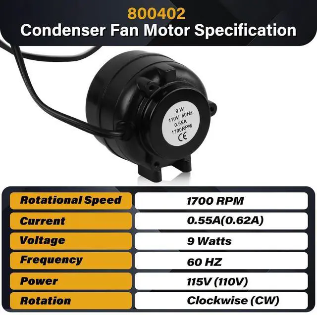 Alt view image 2 of 4 - SP-B9HS16 Fan Motor, 800402 Condenser Fan Motor Replacement Parts, 9 watt 115V 1700 RPM AC