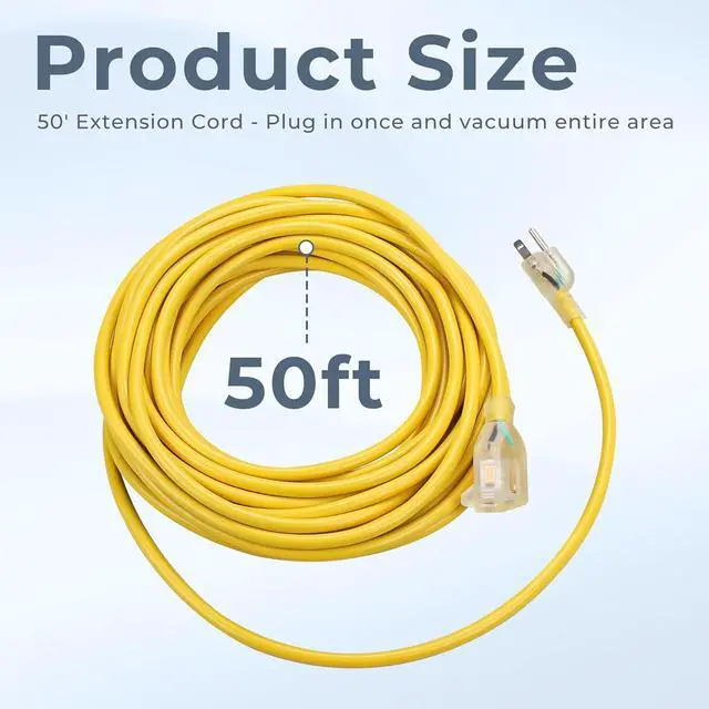 Alt view image 2 of 7 - 101678 Extension Cord Replacement for ProTeam Backpack Vacuum,50 ft 16 Gauge Yellow Power Cord Outdoor Use Fits 13A 125V 1625W Vacuum Parts