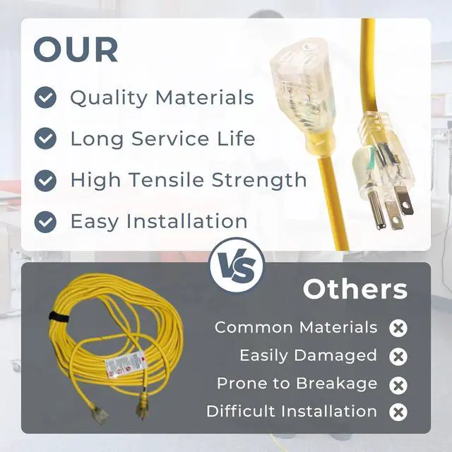 Alt view image 5 of 7 - 101678 Extension Cord Replacement for ProTeam Backpack Vacuum,50 ft 16 Gauge Yellow Power Cord Outdoor Use Fits 13A 125V 1625W Vacuum Parts
