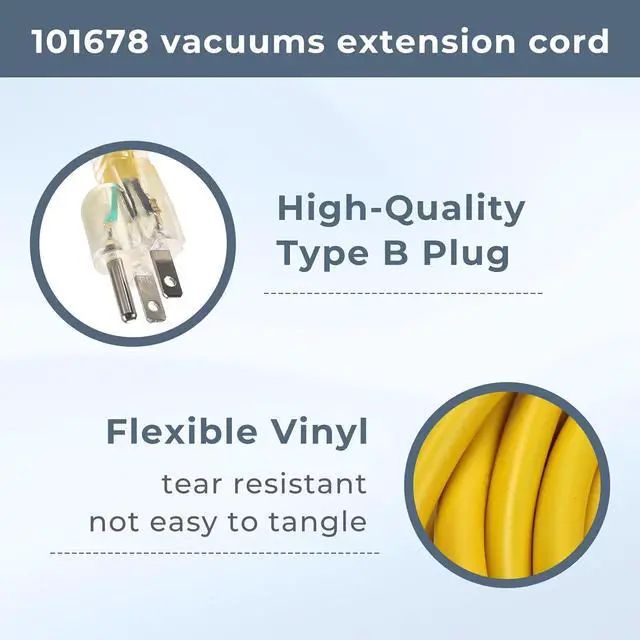 Alt view image 6 of 7 - 101678 Extension Cord Replacement for ProTeam Backpack Vacuum,50 ft 16 Gauge Yellow Power Cord Outdoor Use Fits 13A 125V 1625W Vacuum Parts