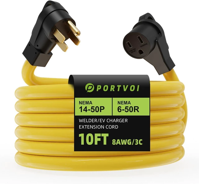 Main image of 10FT 50 Amp Welder Extension Cord, 250V 4 Prong NEMA 14-50P Generator/RV Male Plug to 3 Prong 6-50R Welder Female Power Adapter Cord with Grip Handle, Heavy Duty ETL Listed STW 8/3 AWG Copper Wire