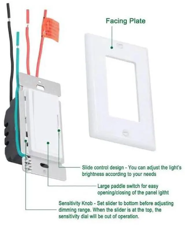 Alt view image 5 of 7 - (Pack of 10 Piece) M0408 :M.T.C Canada LED Dimmer Switcj Single Pole or 3-Way dimmer Switch 150 watt LED 120VAC,Traic Dimming, White with Wall Plate Included CUL Certified