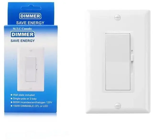 Alt view image 4 of 7 - (Pack of 10 Piece) M0408 :M.T.C Canada LED Dimmer Switcj Single Pole or 3-Way dimmer Switch 150 watt LED 120VAC,Traic Dimming, White with Wall Plate Included CUL Certified