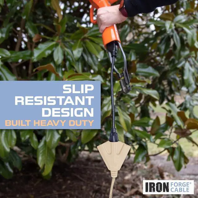 Alt view image 4 of 7 - Iron Forge Cable Beige Outdoor Extension Cord 50 ft - 3 Outlet 16 Gauge 13 Amp Heavy Duty Power Extension Cords - SJTW - Great for Indoor & Outdoor Lights Decoration, Landscaping & Deck