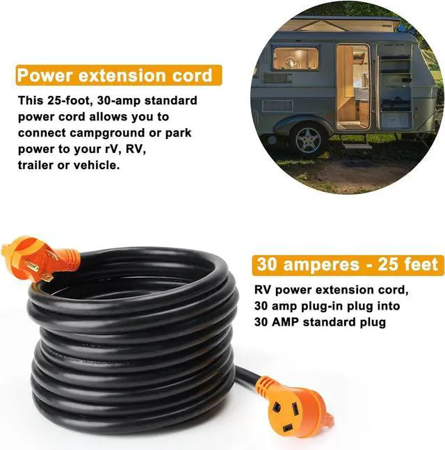 Alt view image 2 of 7 - 30 Amp RV Extension Cord 25 Feet Heavy Duty NEMA TT-30P to TT-30R, 10 Gauge 125 Volt, 3750 Watts, 30A Extention Cord ETL Listed for Camper, Caravan Van Trailer,ETL Listed