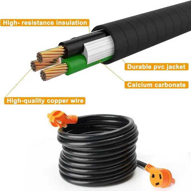 Alt view image 3 of 7 - 30 Amp RV Extension Cord 25 Feet Heavy Duty NEMA TT-30P to TT-30R, 10 Gauge 125 Volt, 3750 Watts, 30A Extention Cord ETL Listed for Camper, Caravan Van Trailer,ETL Listed